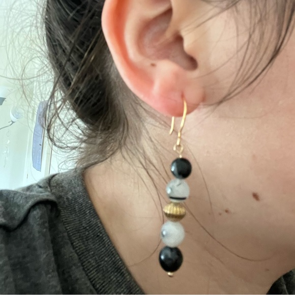 black tourmaline in quartz earrings - Picture 2 of 2